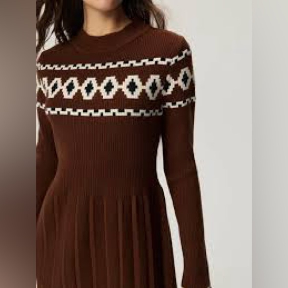 Western Lady Boutique Long Sleeve Midi Dress Size Small Brown, White & Black
